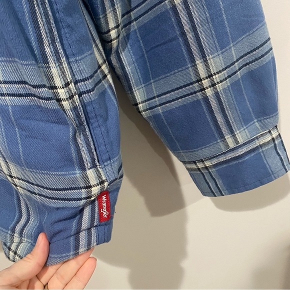 WRANGLER Men’s Plaid Shacket Sherpa Lined Blue White Warmth Size Small - Picture 4 of 12